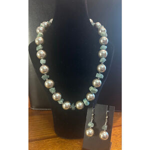 Women's artisan apatite and glass pearl Necklace & Earrings Set, One Size